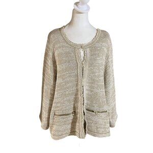 Style & Co Cozy Open Front Jacket With Pockets & Zipper Details Beige Sweater Si